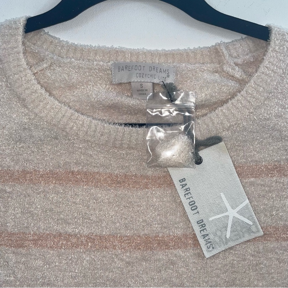NWT Barefoot Dreams CozyChic Lite Striped Raglan Sweater Pink Cream Size Small - Picture 2 of 10